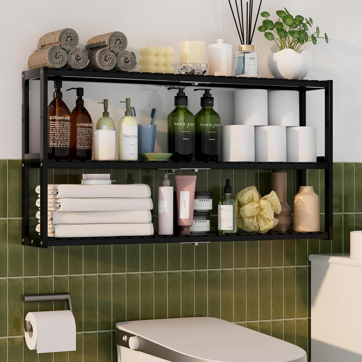 PPN 100% Bamboo Extra Long Towel Rack Bathroom Storage Shelves