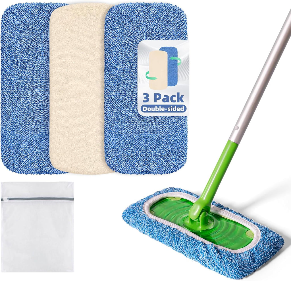 3 Pack Dual-Sided Reusable Mop Pads Fit for Swiffer Sweeper