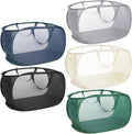 5 Pcs Durable Collapsible Laundry Baskets, Foldable Laundry Basket Large Opening, Pop Up Laundry Hamper with Pocket, Clothes Hamper with Handles for Laundry, Bathroom, Kids Room, Dorm or Trave