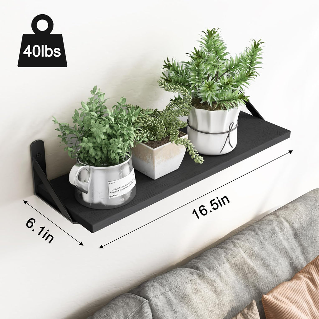 YGEOMER 16.5 Inch Floating Shelves for Wall Home Decor, Black, Set of 6