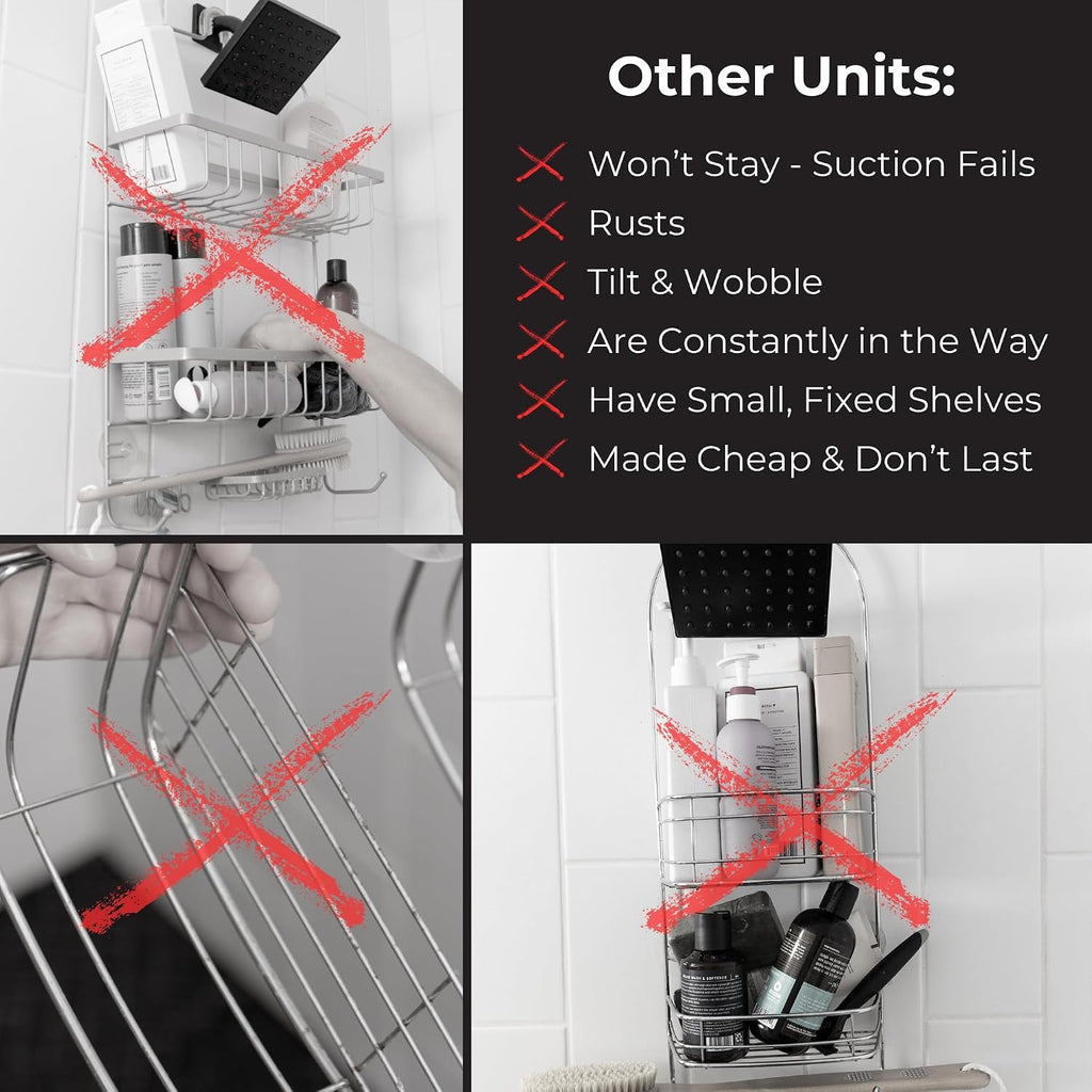 ShowerSMART Shower Caddy, Adjustable Shelves, Magnetic Hooks, Graphite