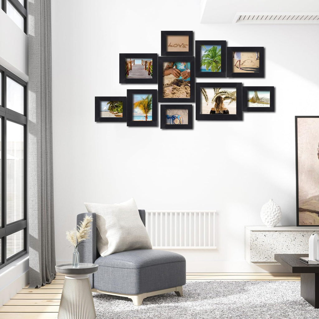 xnlkros 10 pack Picture Frame Set with Two 8x10,Four 5x7,Four 4x6, Rustic Collage Gallery Wall Frame, Farmhouse wood Photo Frames for living room Wall Gallery Decor or Desk,Black