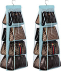 Lirex 2-Pack Handbag Hanging Purse Organizer for Closet, 8 Pocket Handbag Storage Organizer Hanger Oxford Cloth Closet Organizer for Family Closet Bedroom, Foldable and Universal Fit, Light Blue