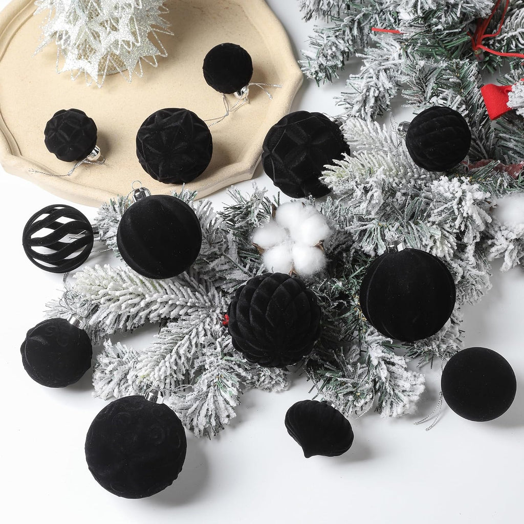 36pcs Velvet Christmas Ball Ornaments, Flocked Shatterproof Christmas Ornaments, Xmas Tree Decorations Set Hanging Ornaments for Xmas Holiday Party Home Decor(Black)
