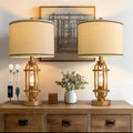 G-SAFAVA 23.75'' Table Lamps Set of 2 for Living Room Bedroom Industrial Farmhouse Metal Touch Lamps with USB A+C Ports, Night Light Vintage Nightstand Bedside Lamp, Bulbs Included, Antique Gold