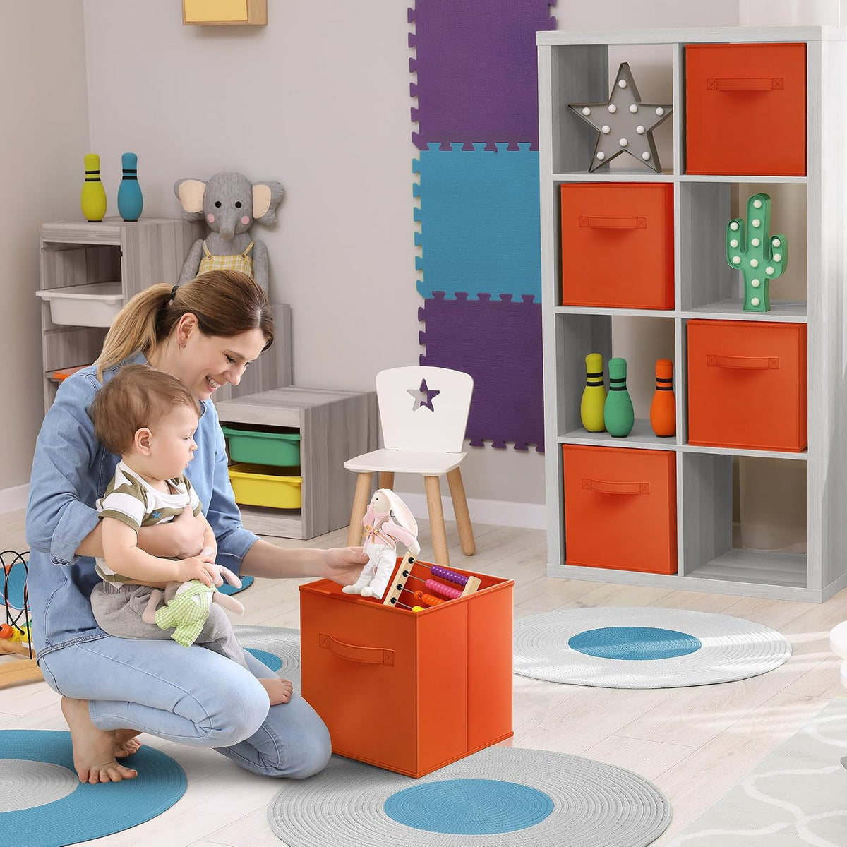 Sorbus Fabric Storage Cubes, 6-Pack Foldable Bins (11 Inch, Orange)