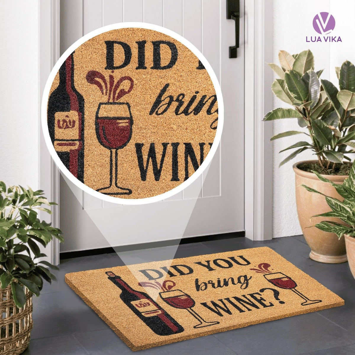 Funny Coir Door Mats Outside and Inside, Wine, 17 x 30 in