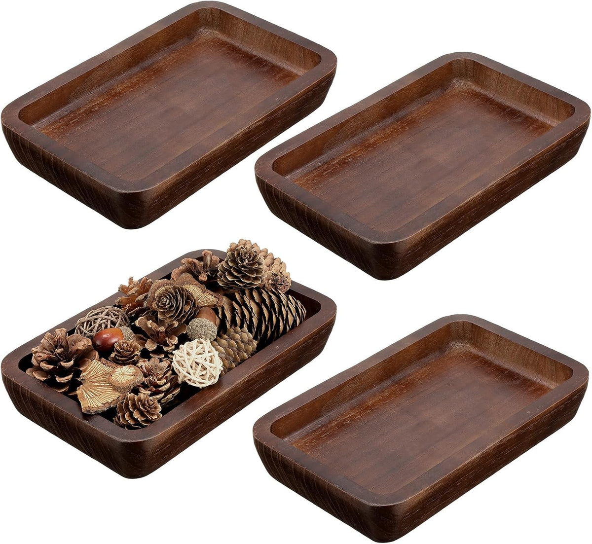 Jingmore 4 Pcs Wooden Bowl Square Tray Dough Charcuterie Board