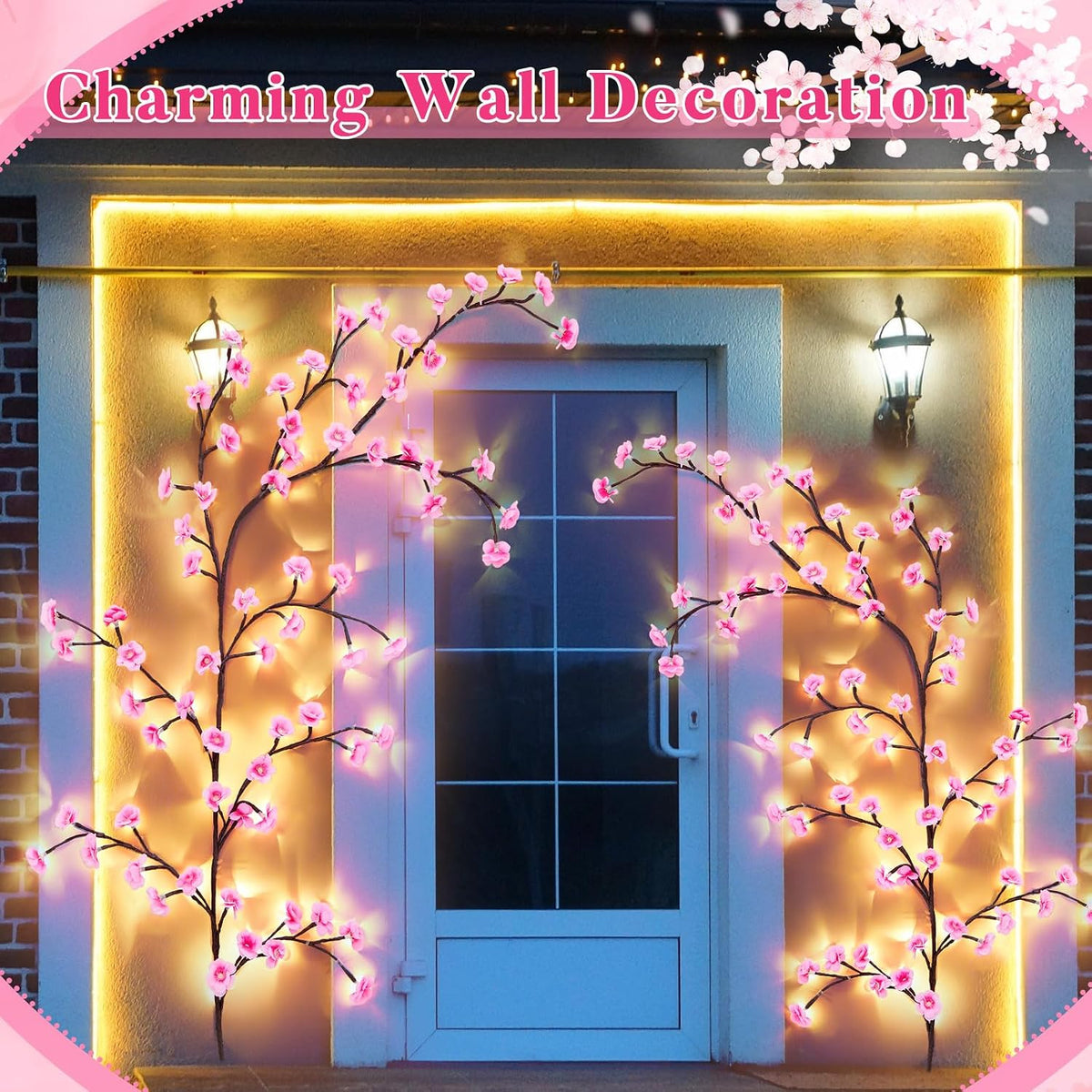 Glooglitter 2 Sets Cherry Branch Lights, 7.55 ft Cherry Blossom