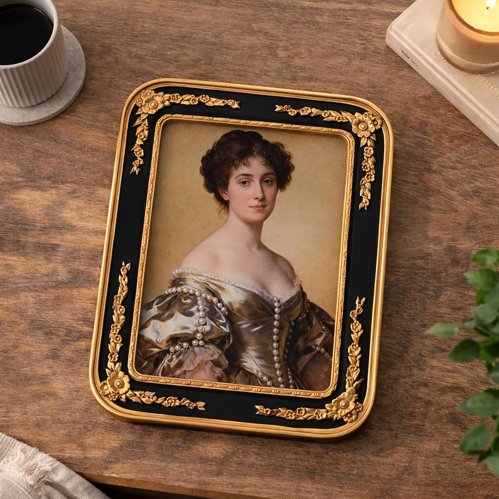 Vintage Black and Antique Gold 5x 7 Picture Frame, Ornate Floral Embossed Victorian Style Decorative Photo Frame, Black Gold Vintage Picture Frames 5x7 with Glass Front for Tabletop, Shelf, Mantel or Wall Hanging, Traditional Vintage Home Décor (Black/...