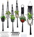 Laerjin Macrame Plant Hangers, 6 Pack Hanging Planters with Hooks, Black