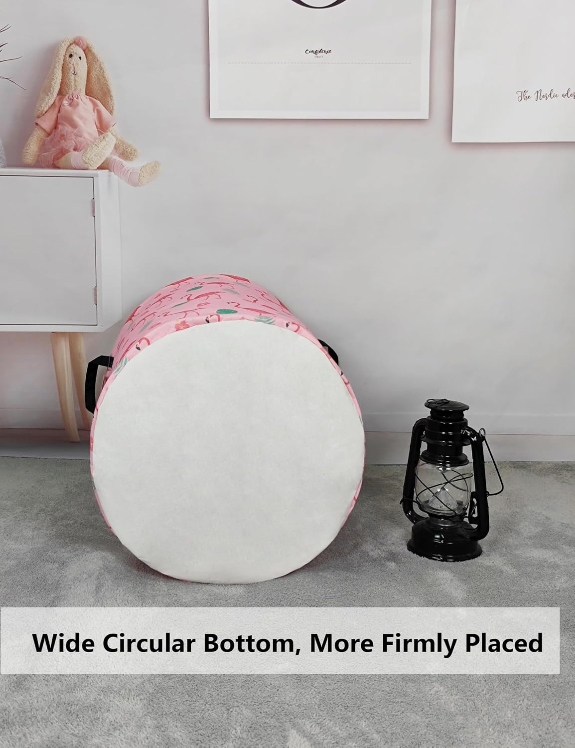 Foldable Waterproof Round Fabric Laundry Basket Home, Pink Flamingo