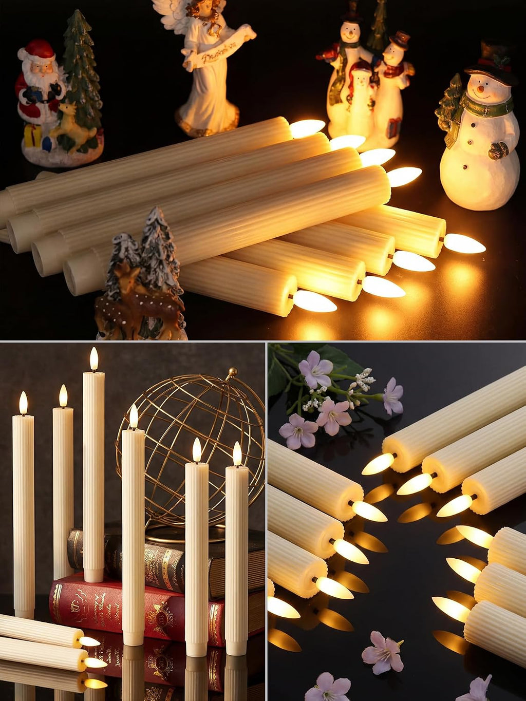 30 Pcs 10 Inch Flameless Taper Candles LED Candles Bulk,Elegant Style,Ivory