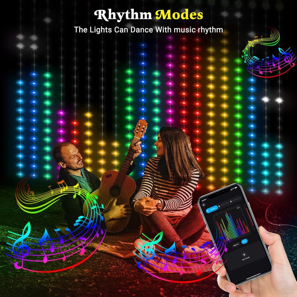 CoziTech Smart Curtain Lights 400 LED, Color Changing LED Curtains Light 6.6 * 6.6 FT, DIY Fairy String Christmas Light Curtain for Bedroom Backdrop Party Outdoor Halloween Decor (APP +Remote Control)