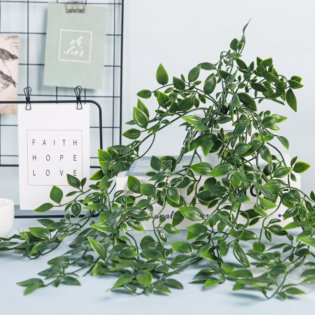 Der Rose 2Pcs Fake Hanging Plants Artificial in White Pots for Office Decor