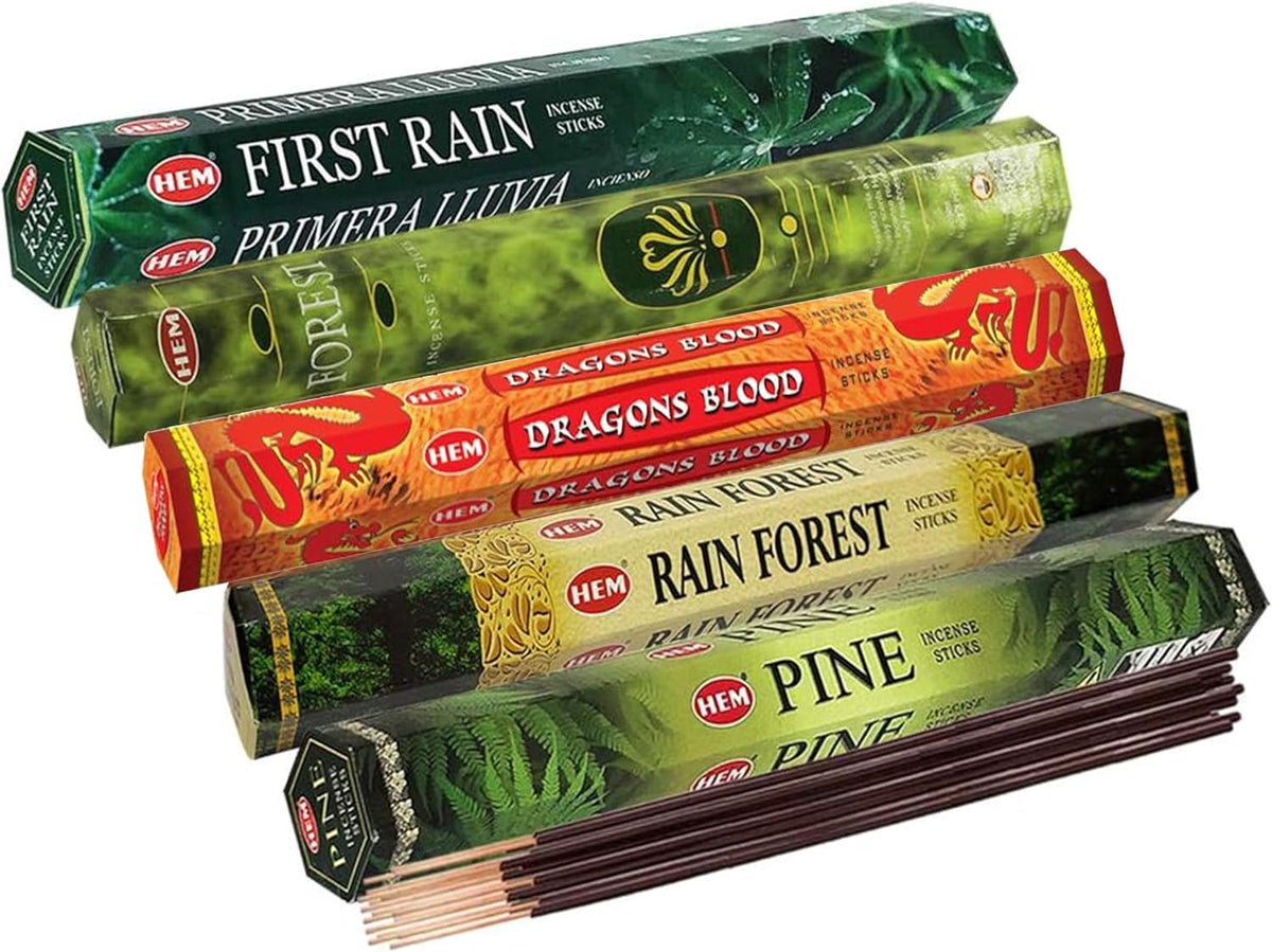 Hem Incense Sticks Variety Pack #12 and Incense Stick Holder Bundle with 5 Forest Themed Fragrances