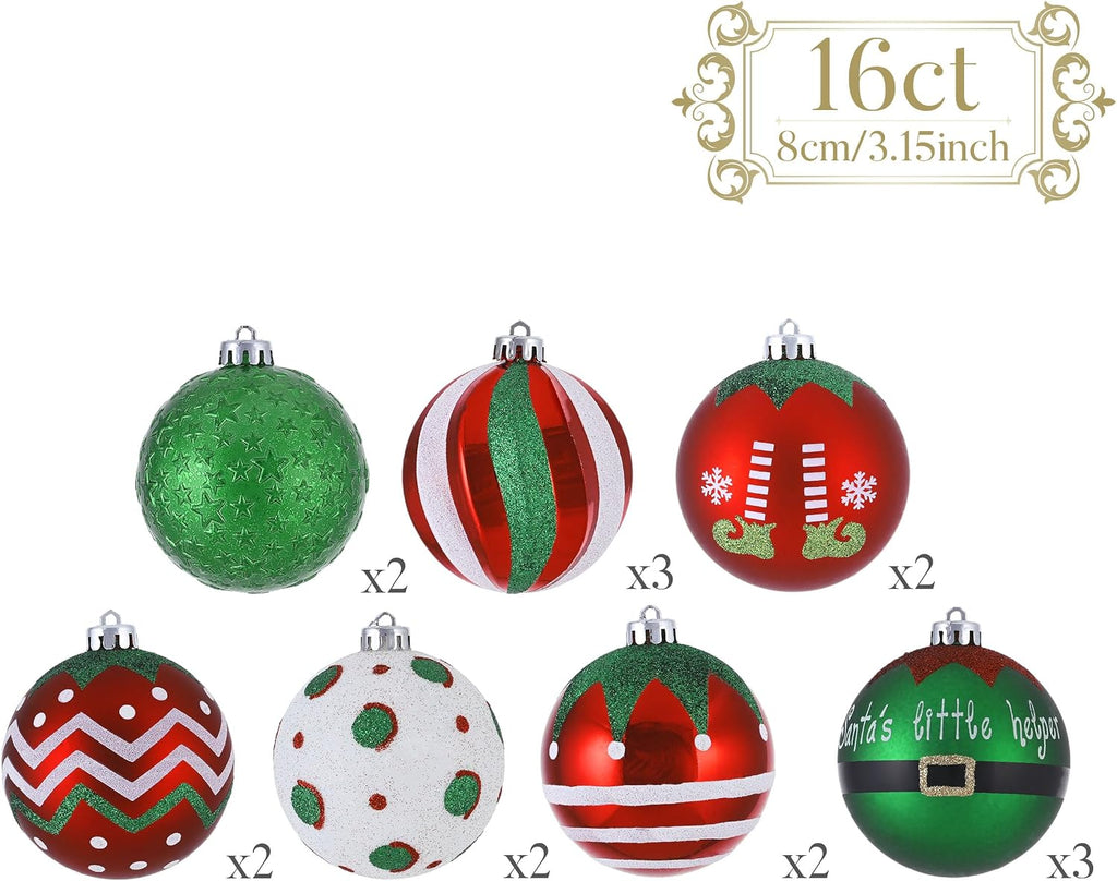 Valery Madelyn 16ct Christmas Ornaments Tree Decorations Set 3.15 Inch