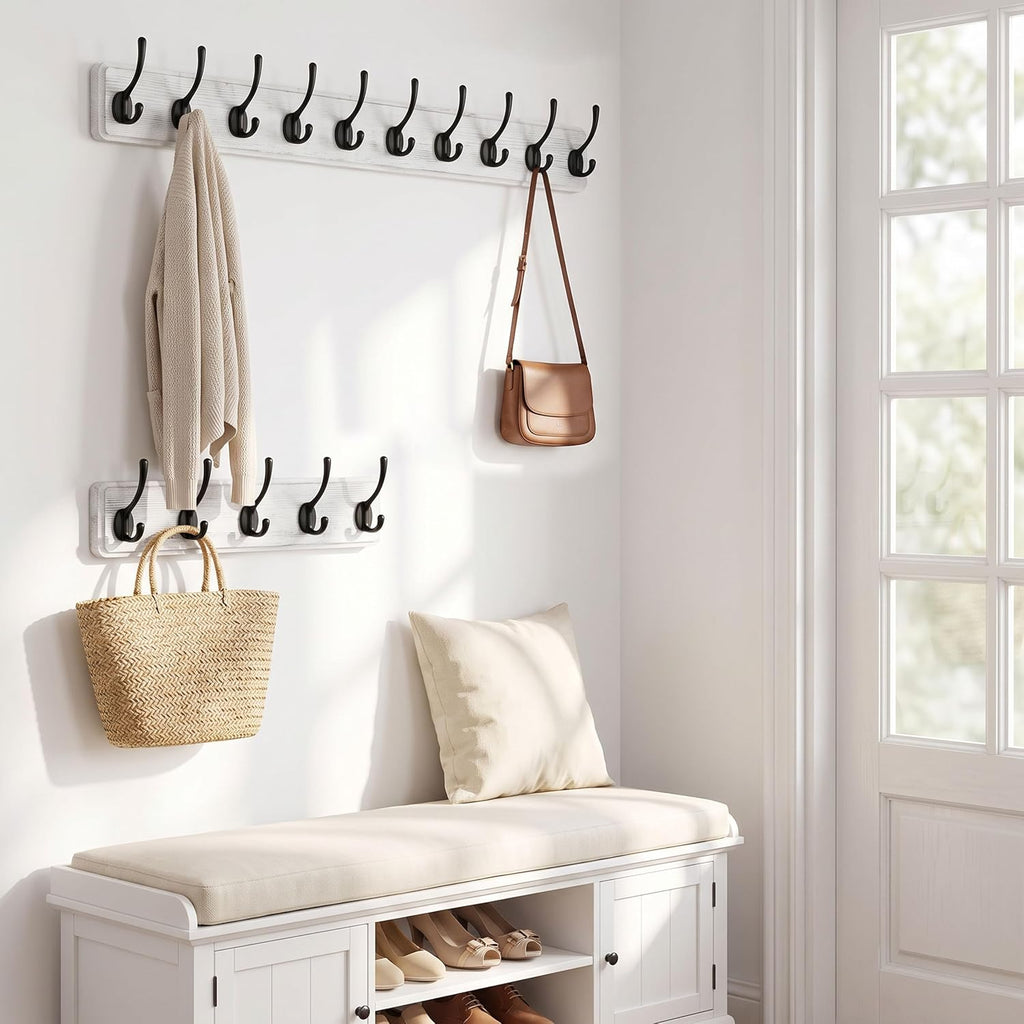 WEBI Coat Rack Wall Mount,Coat Hanger Wall,16" Hole to Hole,Coat Hooks Wall Mounted,Hook Rack Rail,5 Hooks for Hanging Coats,Hats,Jacket,Clothes,Entryway,Black/White