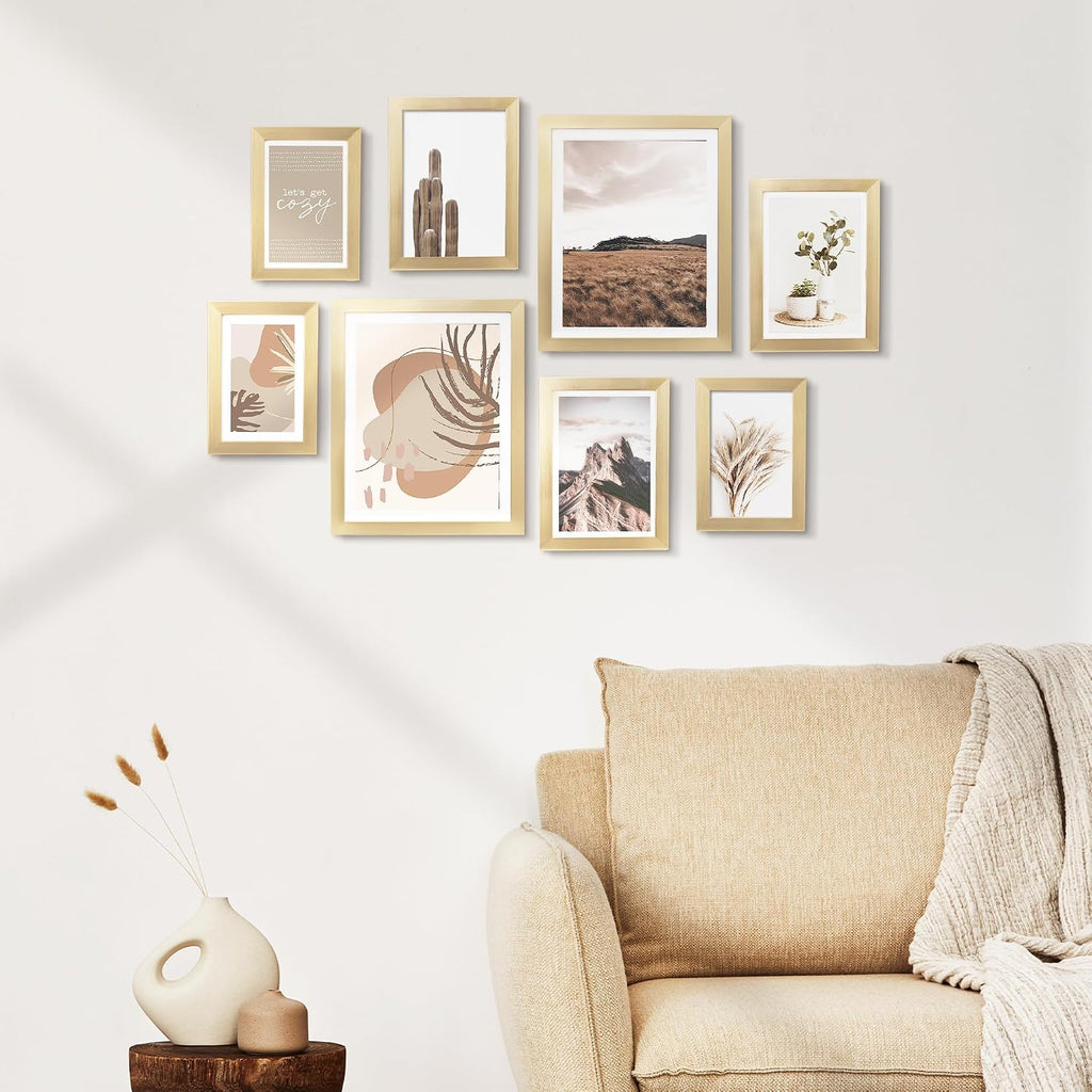 ArtbyHannah Gallery Wall Frame Set, 8 Pack Neutral Wall Decor, Gold, Small