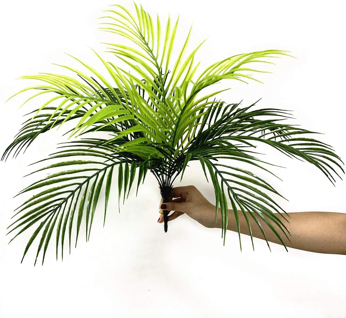 Artificial Plants Fake Palm Tree Plastic Shrubs 4 Pack, Fake Greenery Bushes UV Resistant Shrub Tropical Leaves Stems for Indoor Home Decor Kitchen Room Outdoor Garden Wedding Christmas DIY Decoration