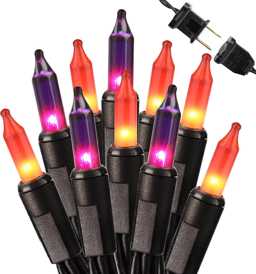 Brizled Orange & Purple Halloween String Lights, 100 ct Incandescent Lights