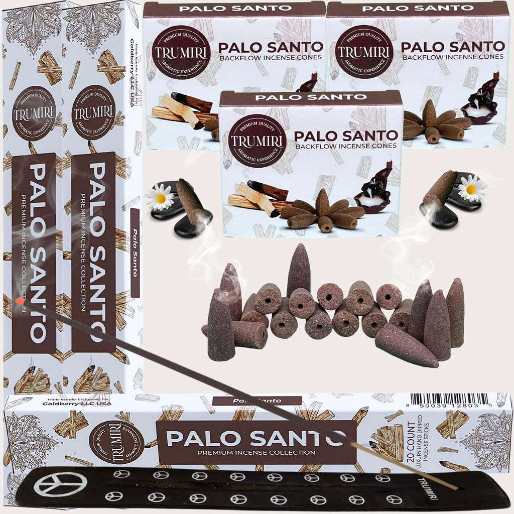 Palo Santo Incense Sticks & Backflow Incense Cones for Waterfall Combo Pack - 60 Insence-Sticks + 30 Backflow Cones - Insents - Incense Waterfall Cones - Inscense