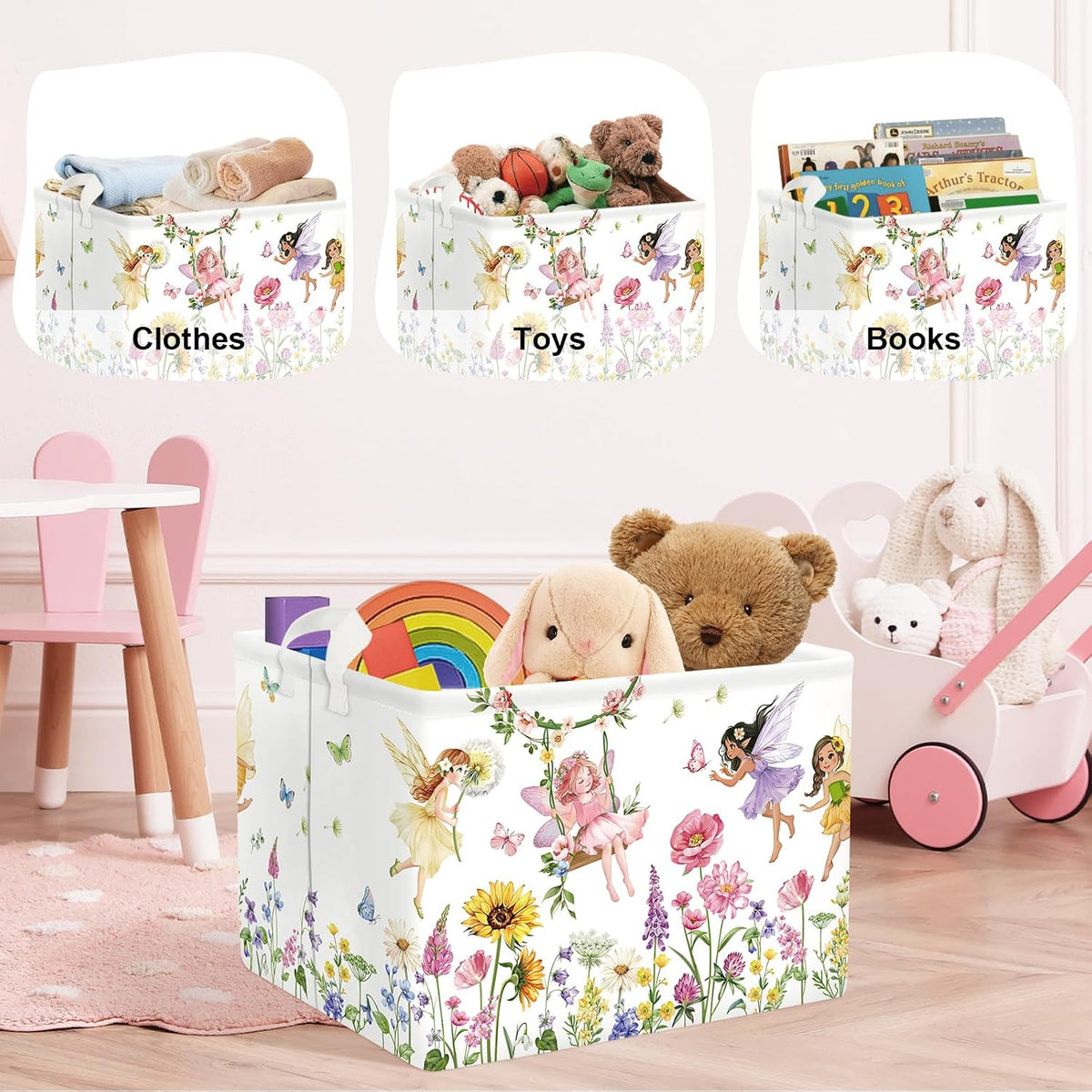 Fantasy Princess Laundry Hamper Colorful Large Storage Basket Collapsible Parents Organizer Kids Toy Clothes Bins for Bedroom, Bathroom, Fairy, 36L