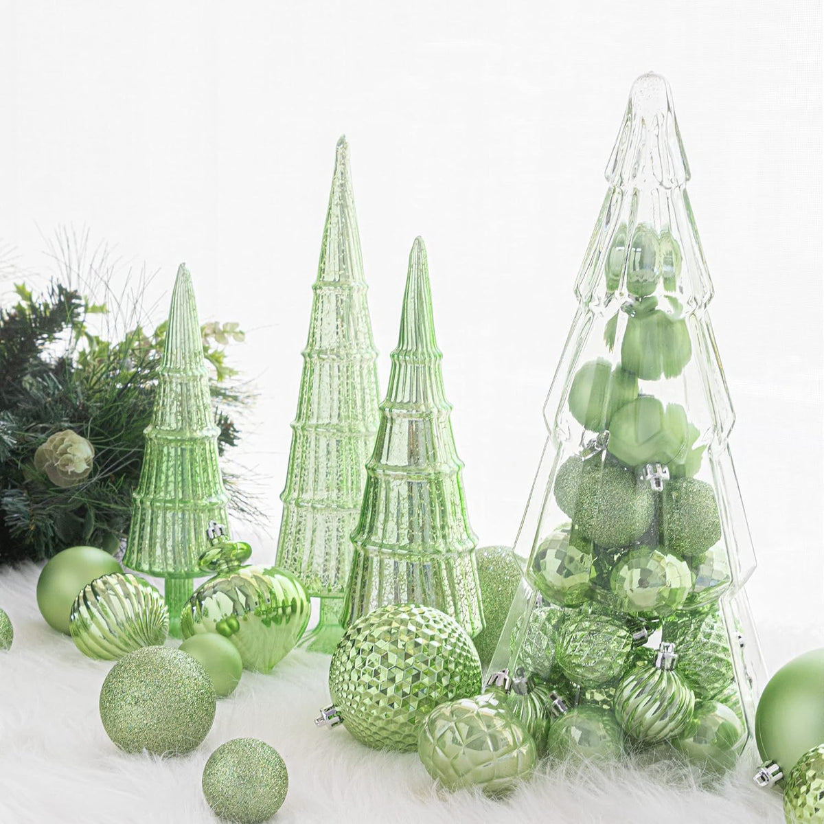 KI Store Light Green Christmas Balls 34pcs 2.36-Inch Christmas Tree Decoration Ornaments for Xmas Tree Holiday Wreath Garland Decor Ornaments Hooks Included