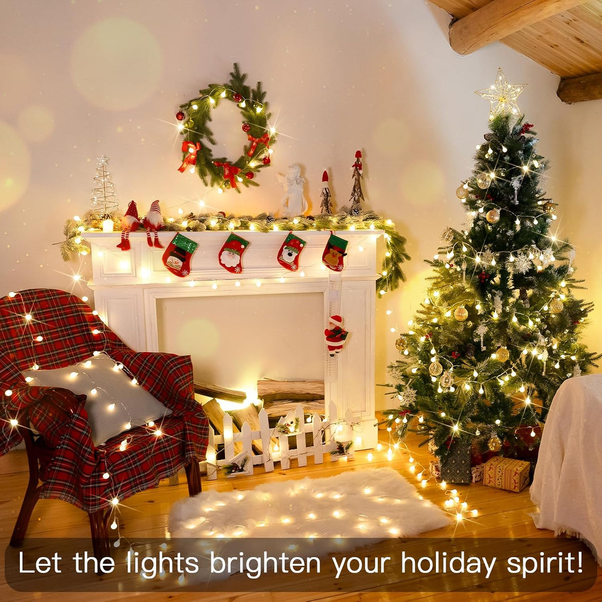 suddus 50 LED Globe String Lights Battery Operated with Remote Warm White