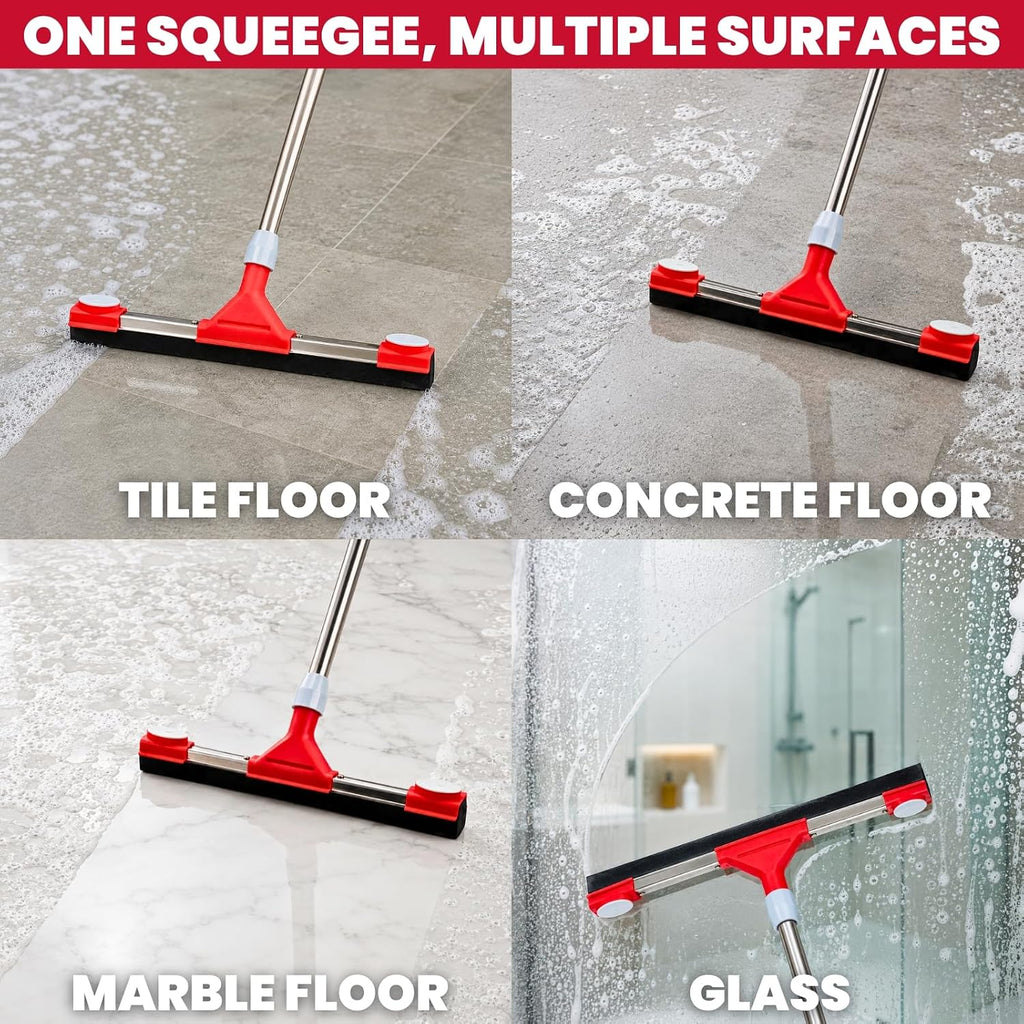 Floor Squeegee Scrubber with Extendable 62" Long Handle