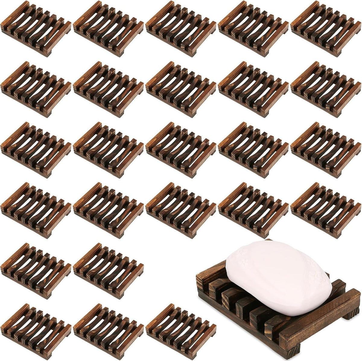 30Pack Wooden Soap Dish Holder Saver Tray Set for Shower Bathroom Kitchen