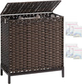 SETVSON Laundry Hamper with Lid, 35 Gal 3-Bag Clothes Sorter, Brown