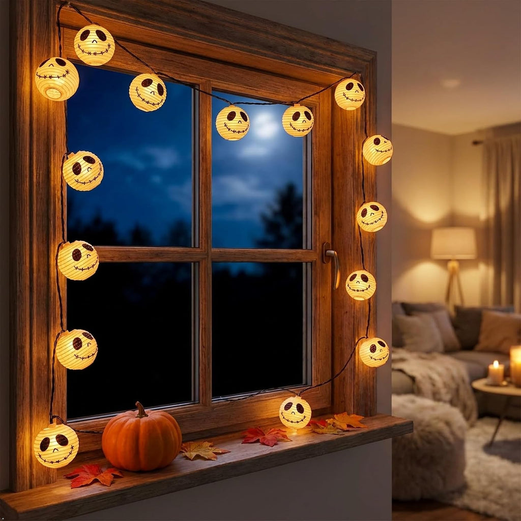 Brillarlights Halloween Decorations Ghost Lantern String Lights Plug in, 10 Pack White Ghost Lights with Black Cord, Halloween Spooky Lights Outdoor for Porch,Garden,Mantel Decor