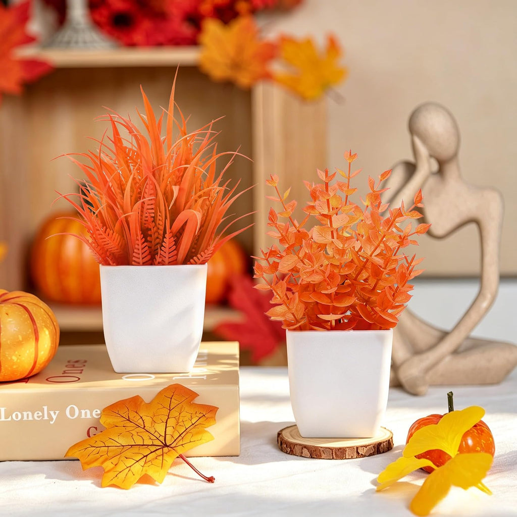 Der Rose 2 Pack Fake Plants Orange Mini Plants for Fall Home Decor