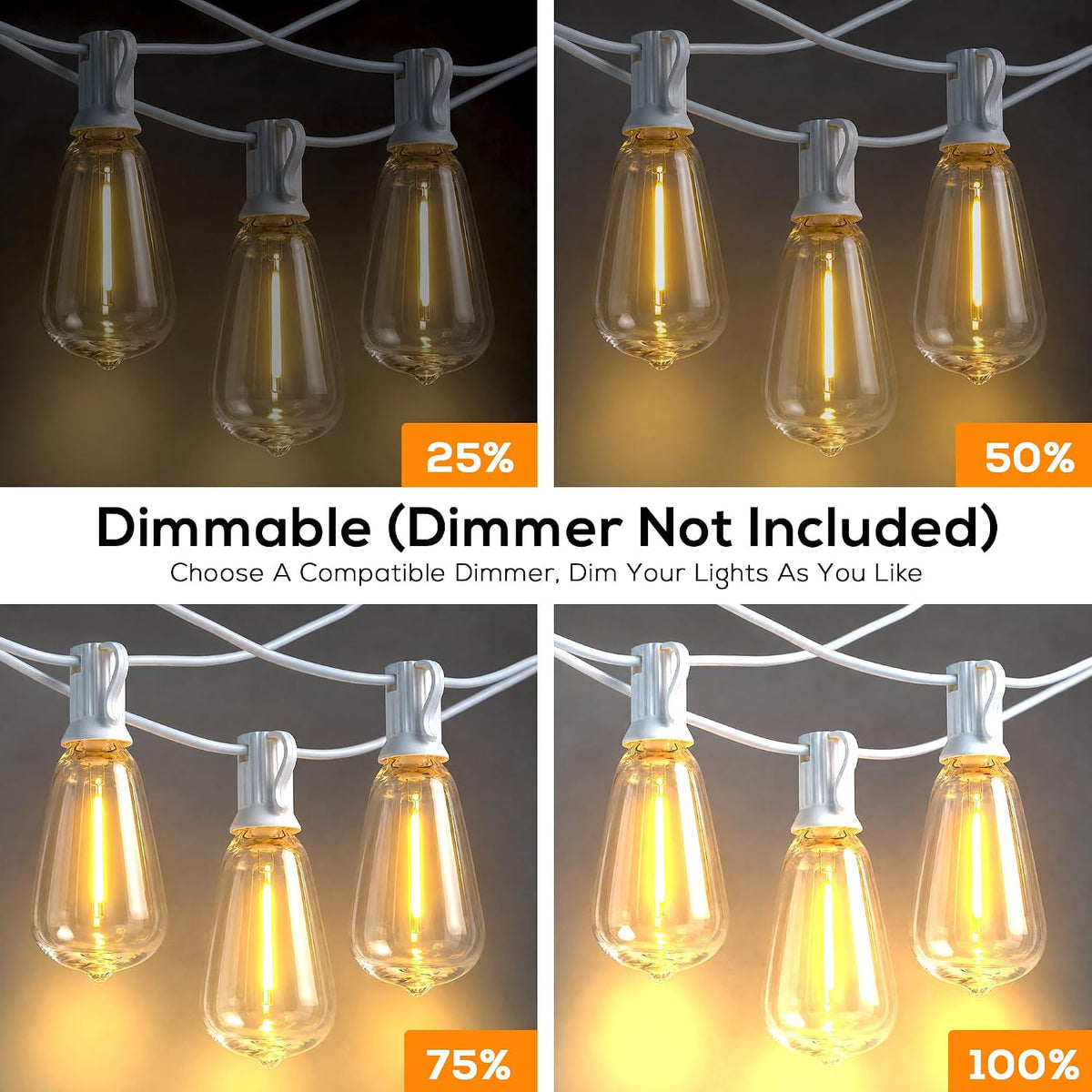 Banord ST38 Outdoor String Lights, 25FT White Patio Lights with 13 Bulbs
