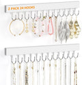 Jewelry Organizer Wall Mounted 2 Pack, Wooden Necklace Holder Wall Hanger with 24 Hooks for Hanging Necklaces and Jewelry Storage, White