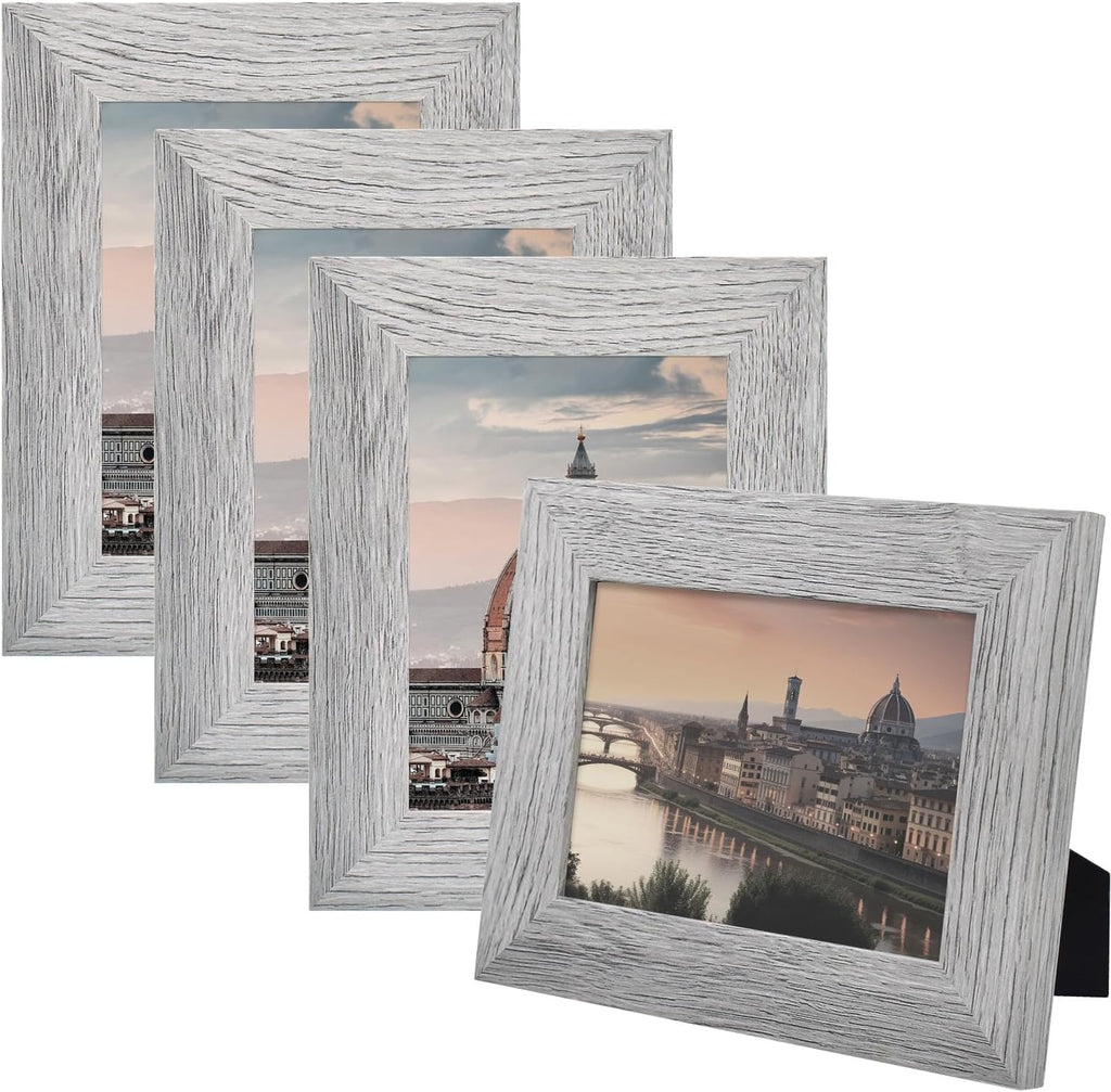 4 Pack 5x7 Picture Frames in Grey, Real Glass, Wall&Tabletop Display