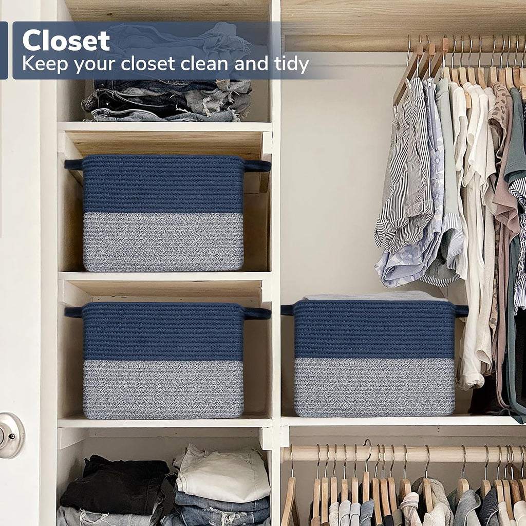 Goodpick Woven Storage Basket for Shelves, 13" x 10" x 9", Blue