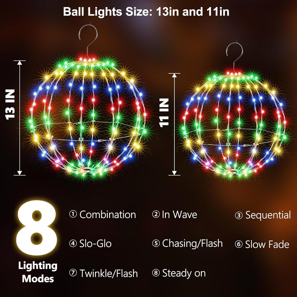 Joomer Solar Christmas Ball Lights, 13in & 11in Foldable Sphere Lights