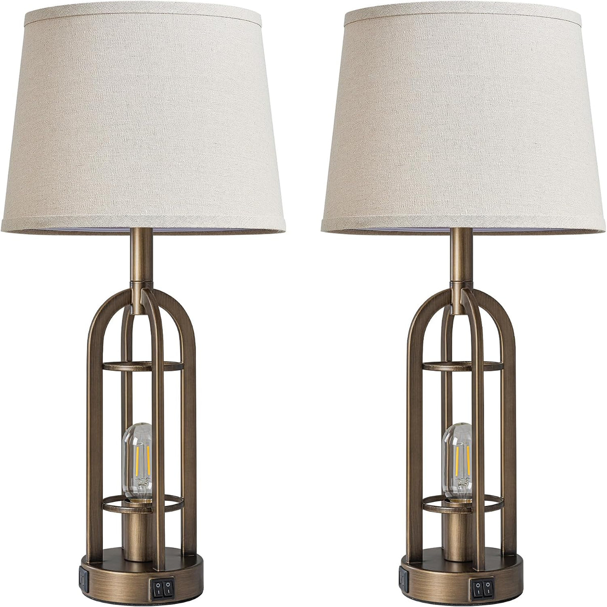 SRJJA 24" Farmhouse Table Lamps for Living Room Bedroom Set of 2, USB A+C