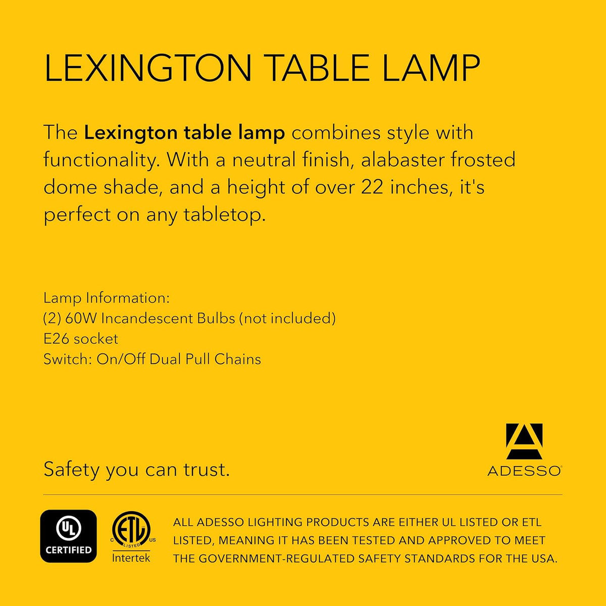 Adesso 2-Light Table Lamp, Walnut & Frosted Glass, Dual Pull Chains, 22.5”