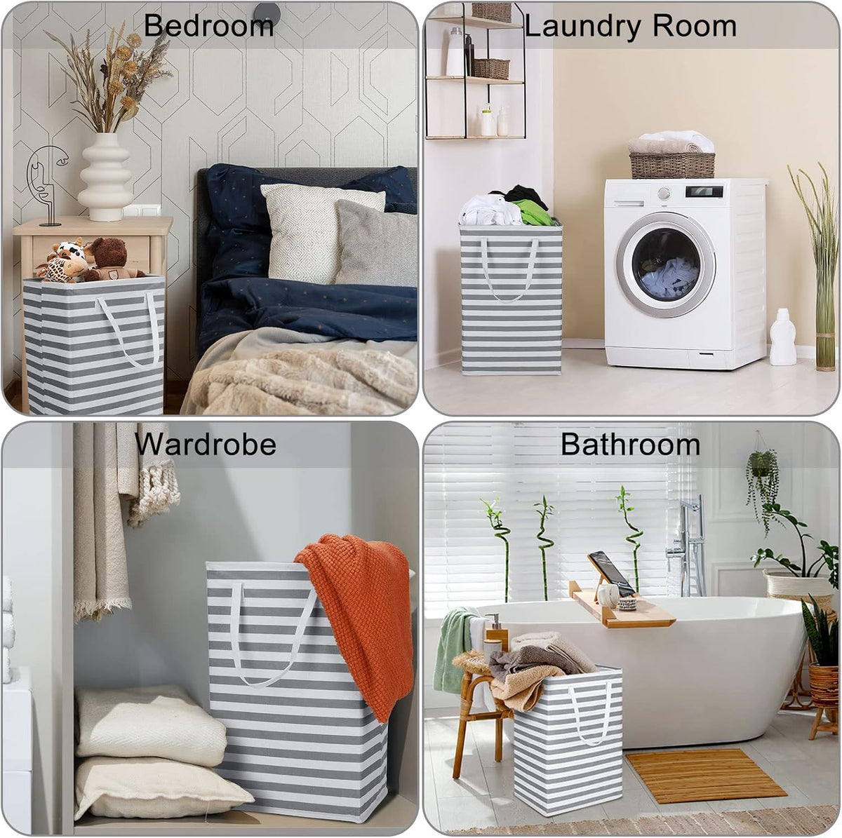6 Pcs Laundry Hamper 75L Large Collapsible Laundry Baskets Tall Freestanding Waterproof Clothes Hamper Organizer with Easy Carry Handles for Clothes Storage Family Dorm(Gray, White)