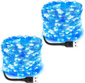 Blingstar USB Powered Fairy Lights, 2 Pack 33Ft 100 LED, Flexible Silver Wire, Mini String Lights for Indoor Christmas Tree/Halloween/Bedroom/Dorm/Party Decoration, Blue