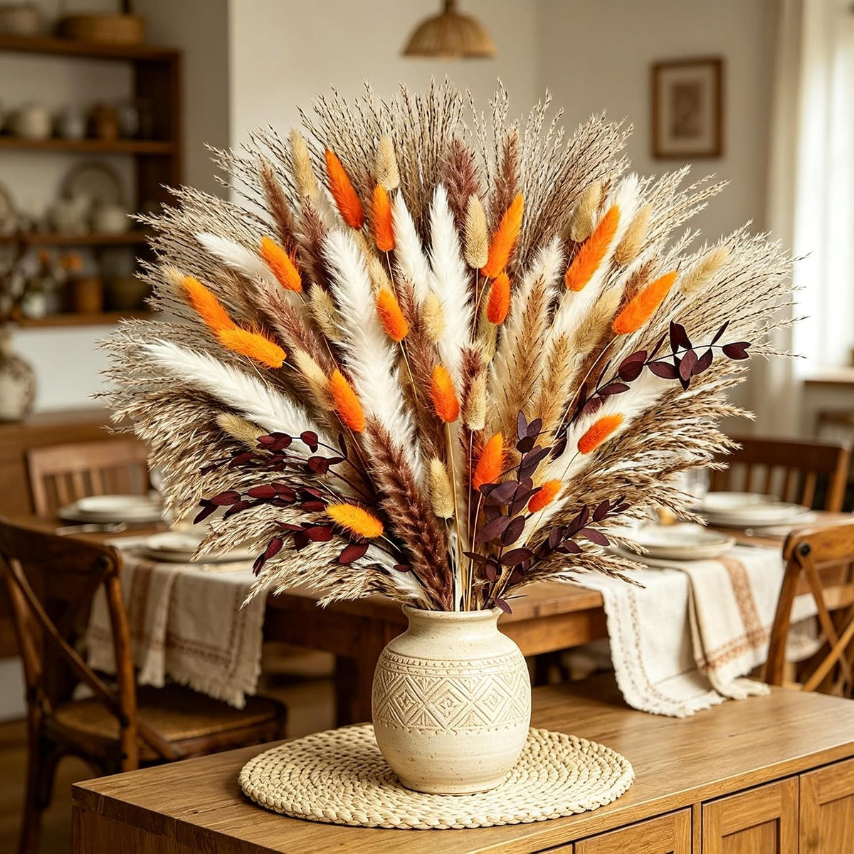 Fall Decor Dried Pampas Grass 17inch 60~85Pcs(F-85Pcs)