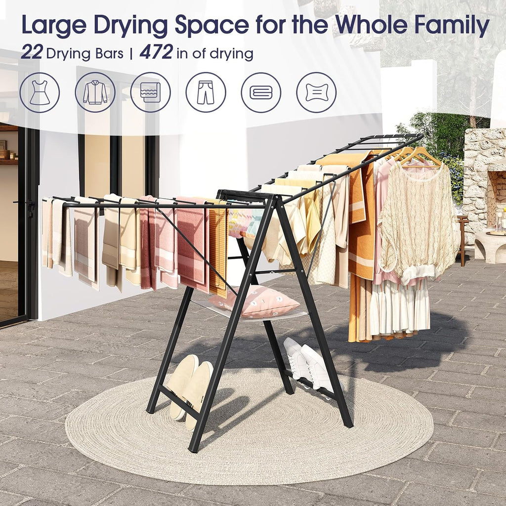 APEXCHASER Clothes Drying Rack, 67.3" L Height Adjustable, Foldable, Black