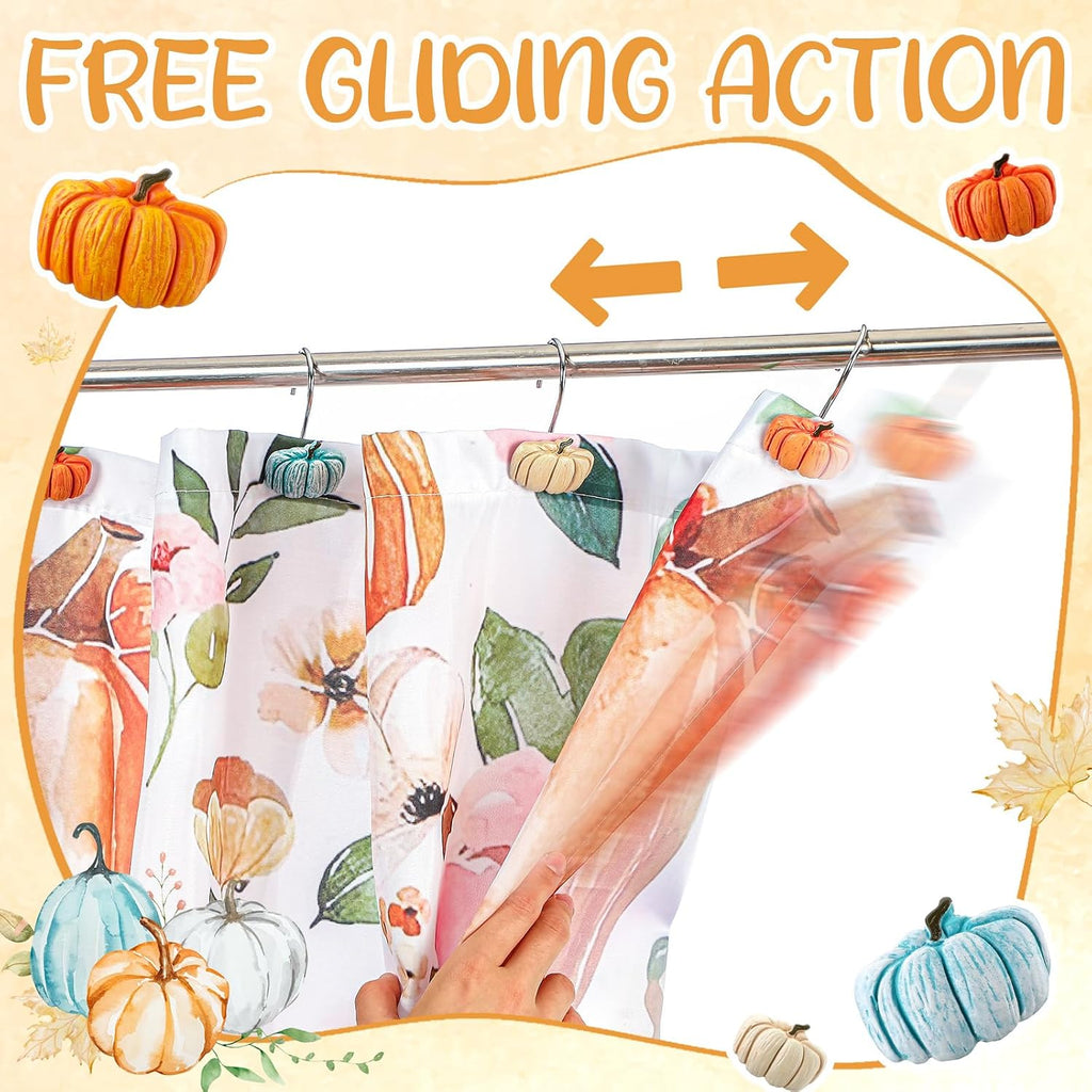 Reallnaive 12 Pcs Pumpkin Fall Shower Curtain Hooks Farmhouse, Blue
