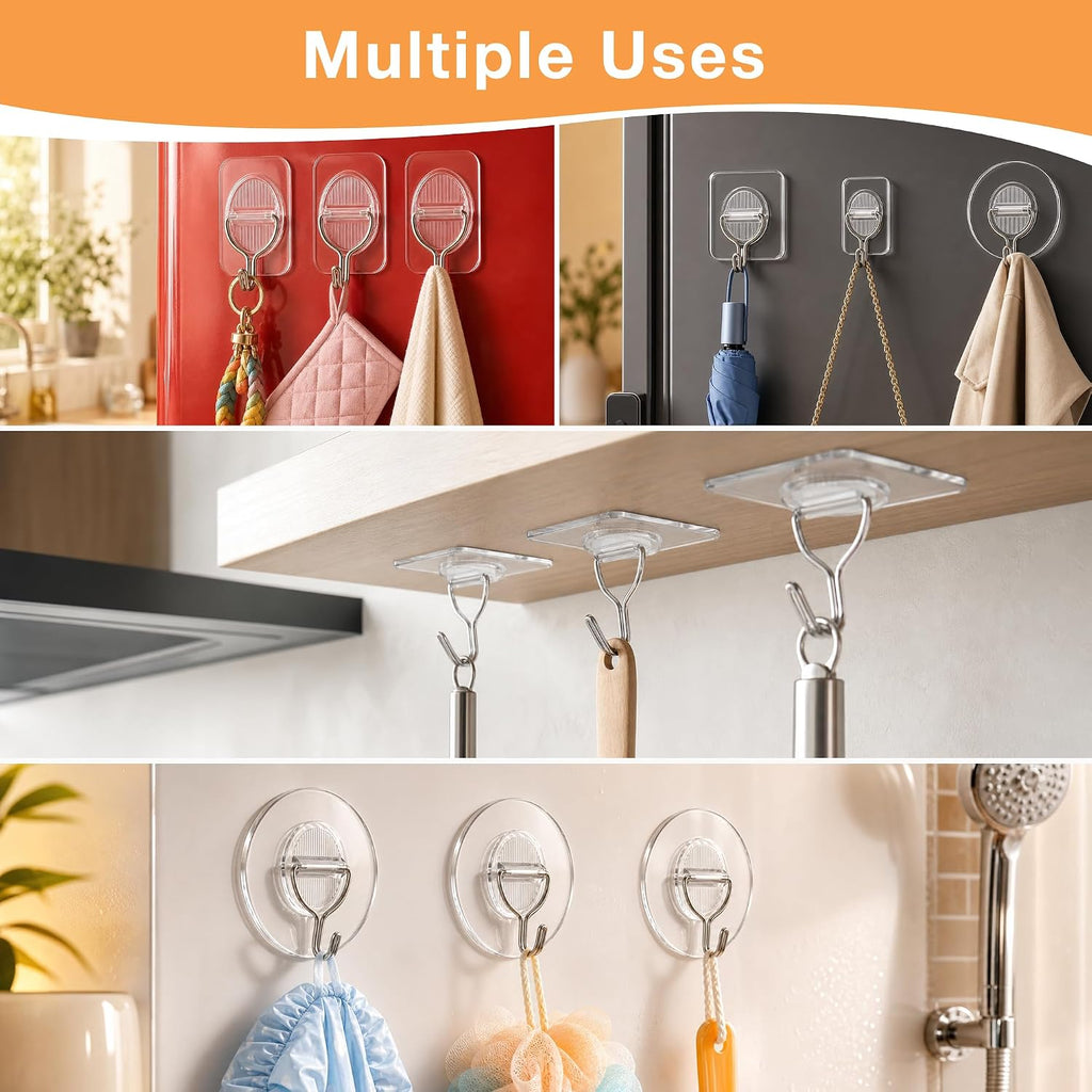 Clear Adhesive Wall Hooks Heavy Duty Hanging Sticky-30 Pack Mixed Set