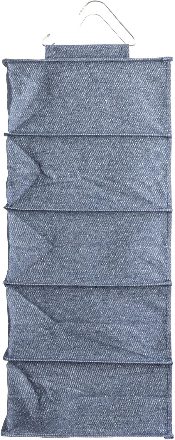 Household Essentials Hanging Cotton Blend and Plastic Closet Shoe Organizer with 10 Storage Compartments, Denim