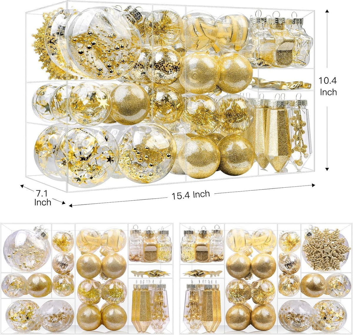 SHareconn 100PCS Christmas Tree Ornaments Clear Set, Gold