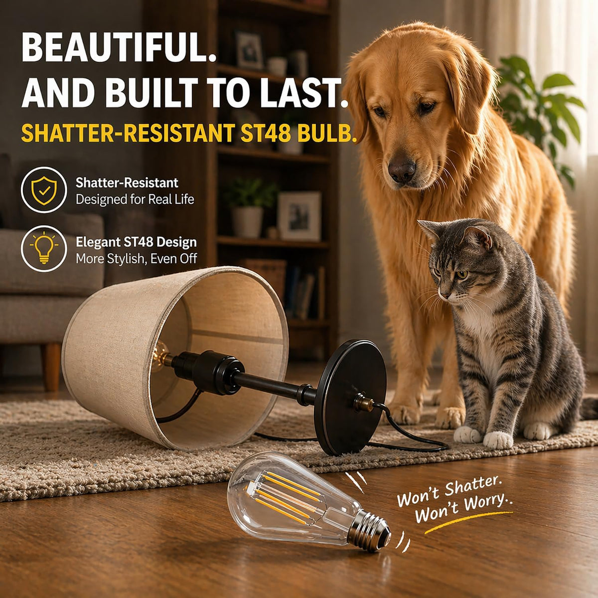 6pack LED Light Bulbs, Shatterproof Edison Bulbs 60 Watt Equivalent, E26 Base Warm White 2700K Bulb, Vintage Decorative Fixture Light Bulbs for Home Lighting, Bathroom, Bedroom, Hallway, Non-dimmable